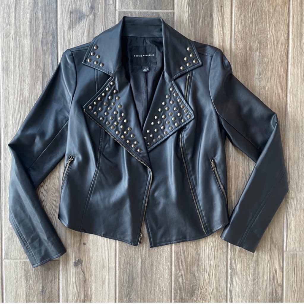 Rock And Republic Black Faux Leather Studded Jacket